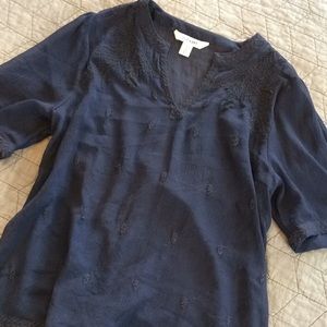 Sheer navy top with embroidery -M